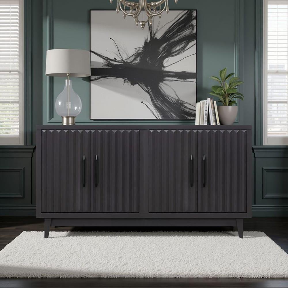 Legends Furniture - Bridgevine Home Radiance 64 inch Four Door Cabinet, Black Finish - RA1040E.SLS view 6