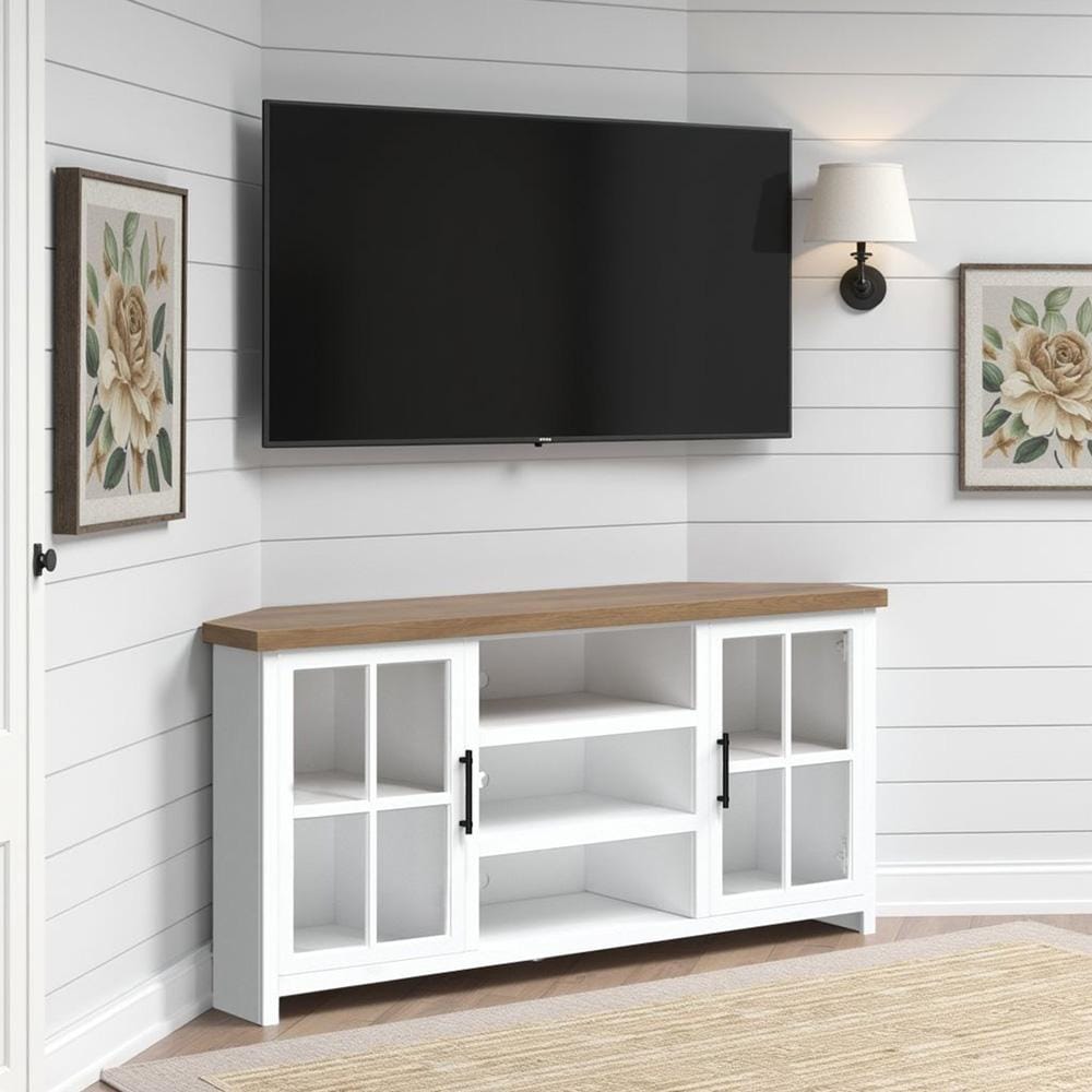 Legends Furniture - Hampton 67 inch Corner TV Stand in Jasmine Whitewash and Barnwood - HT1220.BJW veiw 5