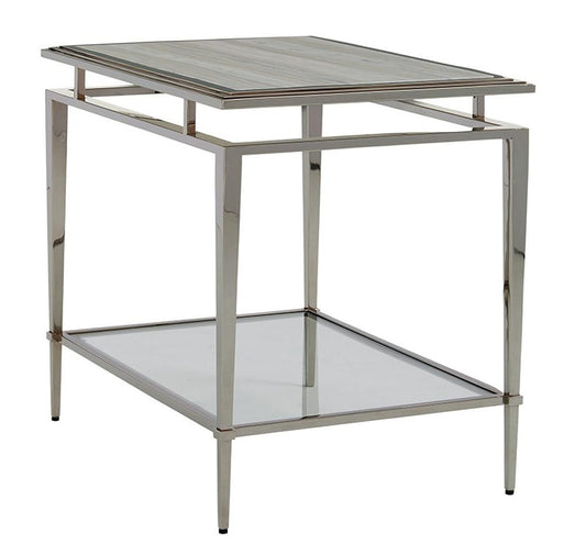Lexington - Ariana Athene Rectangular End Table In Platinum Finish Frame And Silver White Marble Top - 732-955C veiw 1