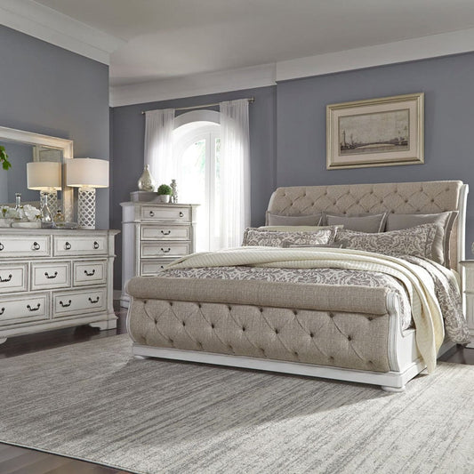 Liberty Furniture - Abbey Park - King California Sleigh Bed, Dresser & Mirror, Chest in White - 520-BR-CSLDMC view 1