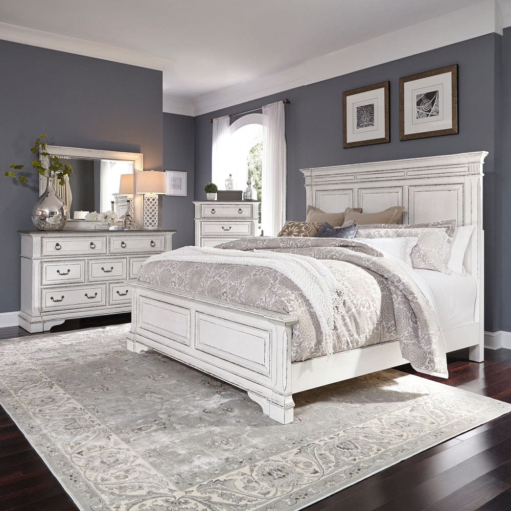 Liberty Furniture - Abbey Park - King Panel Bed, Dresser & Mirror, Chest in White - 520-BR-KPBDMC view 1