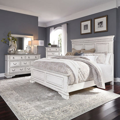 Liberty Furniture - Abbey Park - King Panel Bed, Dresser & Mirror, Chest in White - 520-BR-KPBDMC view 1