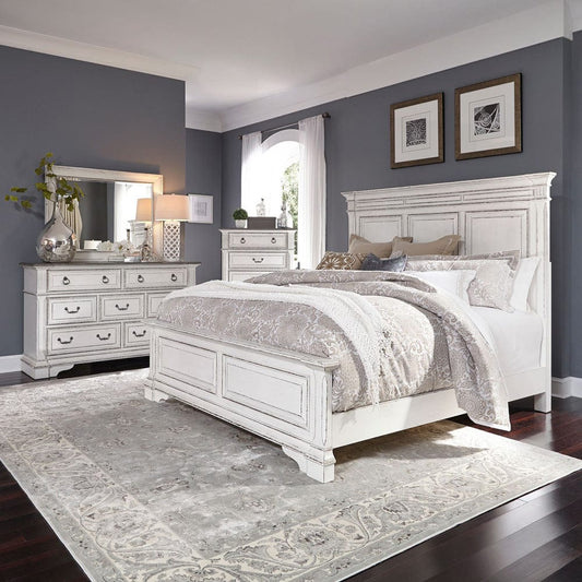 Liberty Furniture - Abbey Park - King Panel Bed, Dresser & Mirror, Chest in White - 520-BR-KPBDMC view 1