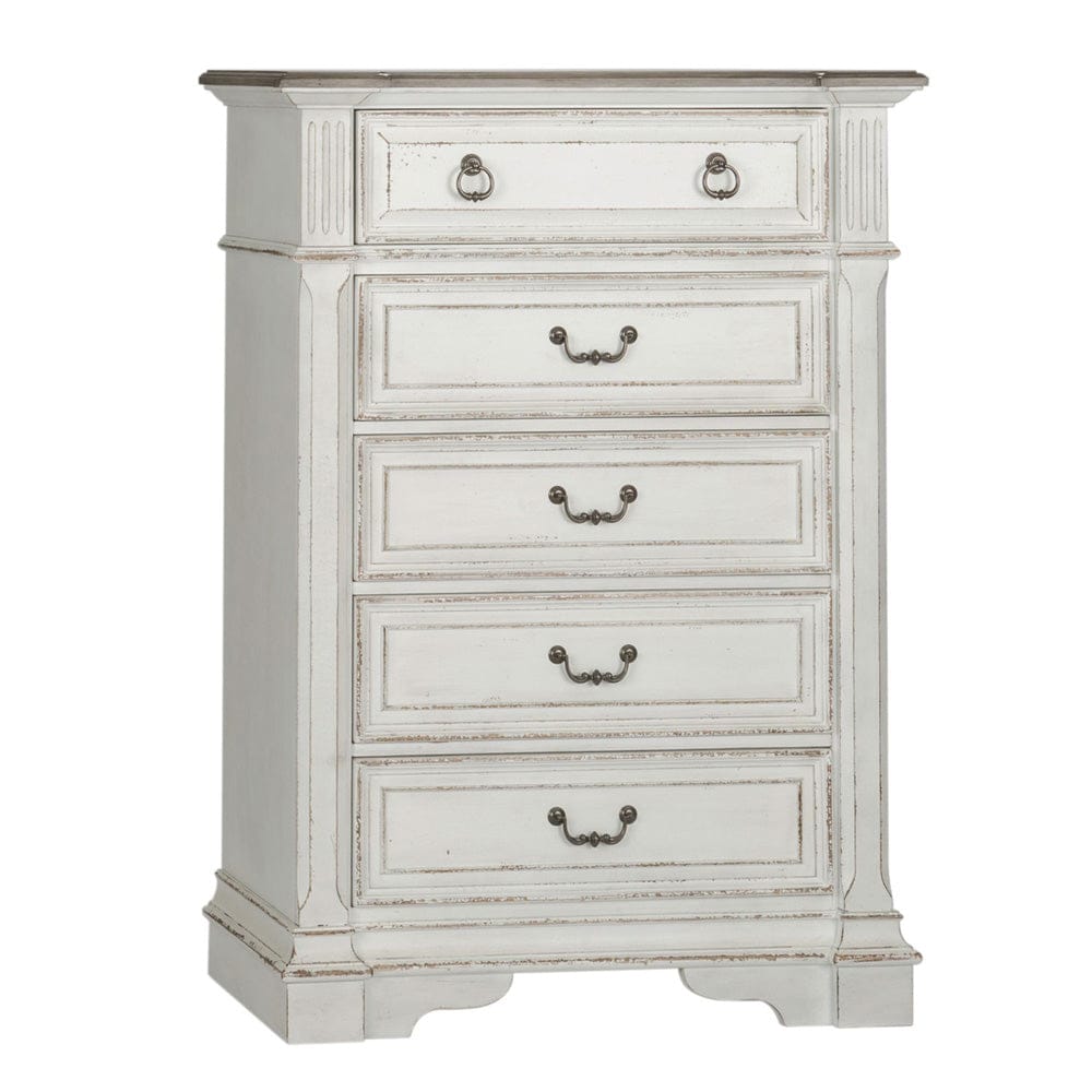 Liberty Furniture - Abbey Park - King Panel Bed, Dresser & Mirror, Chest in White - 520-BR-KPBDMC view 4