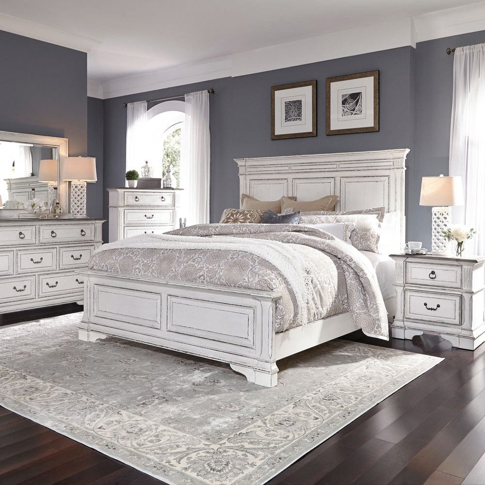 Liberty Furniture - Abbey Park - King Panel Bed, Dresser & Mirror, Chest, Night Stand in White - 520-BR-KPBDMCN view 1