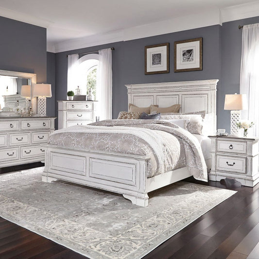 Liberty Furniture - Abbey Park - King Panel Bed, Dresser & Mirror, Chest, Night Stand in White - 520-BR-KPBDMCN view 1