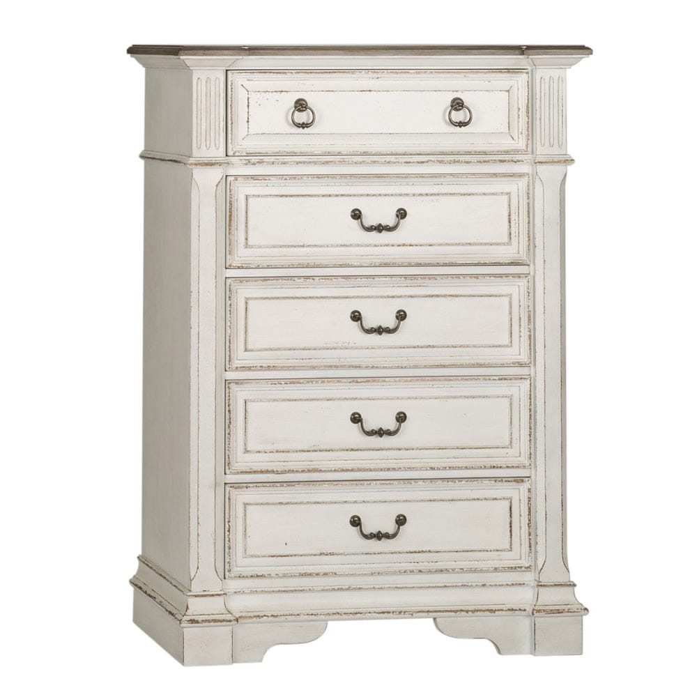 Liberty Furniture - Abbey Park - King Uph Sleigh Bed, Dresser & Mirror, Chest in White - 520-BR-KUSLDMC view 4