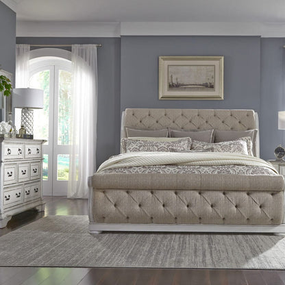 Liberty Furniture - Abbey Park - King Uph Sleigh Bed, Dresser & Mirror in White - 520-BR-KUSLDM view 1