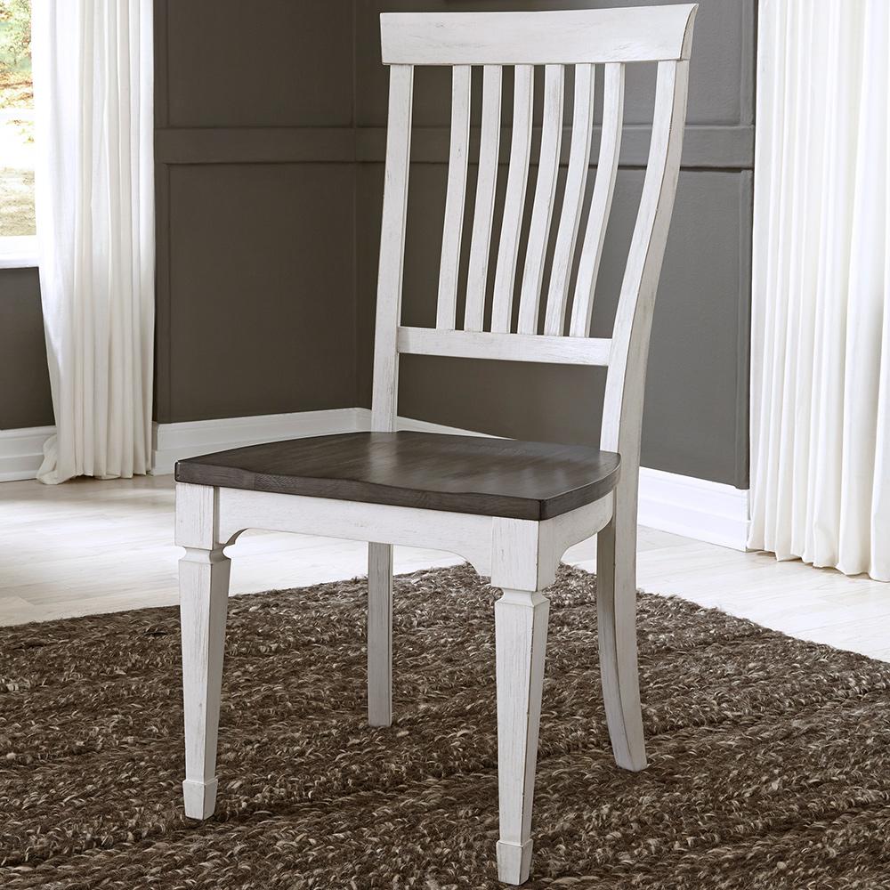 Liberty Furniture - Allyson Park Slat Back Side Chair  in Wirebrushed White w/ Charcoal Tops - 417-C1500S veiw 1