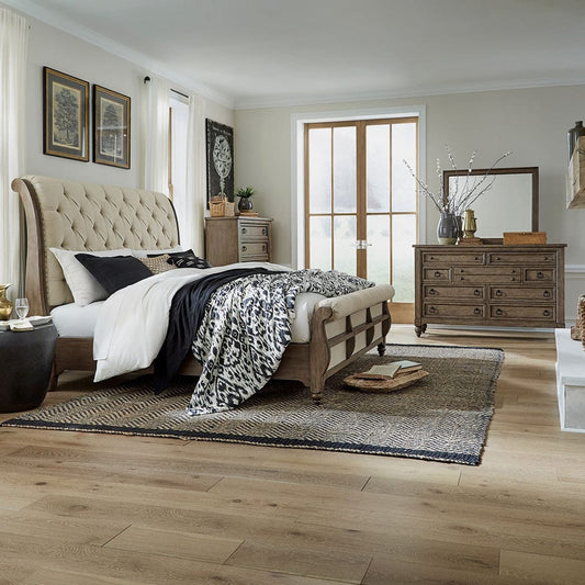 Liberty Furniture - Americana Farmhouse - King California Sleigh Bed, Dresser & Mirror, Chest in Brown - 615-BR-KCSDMC view 1
