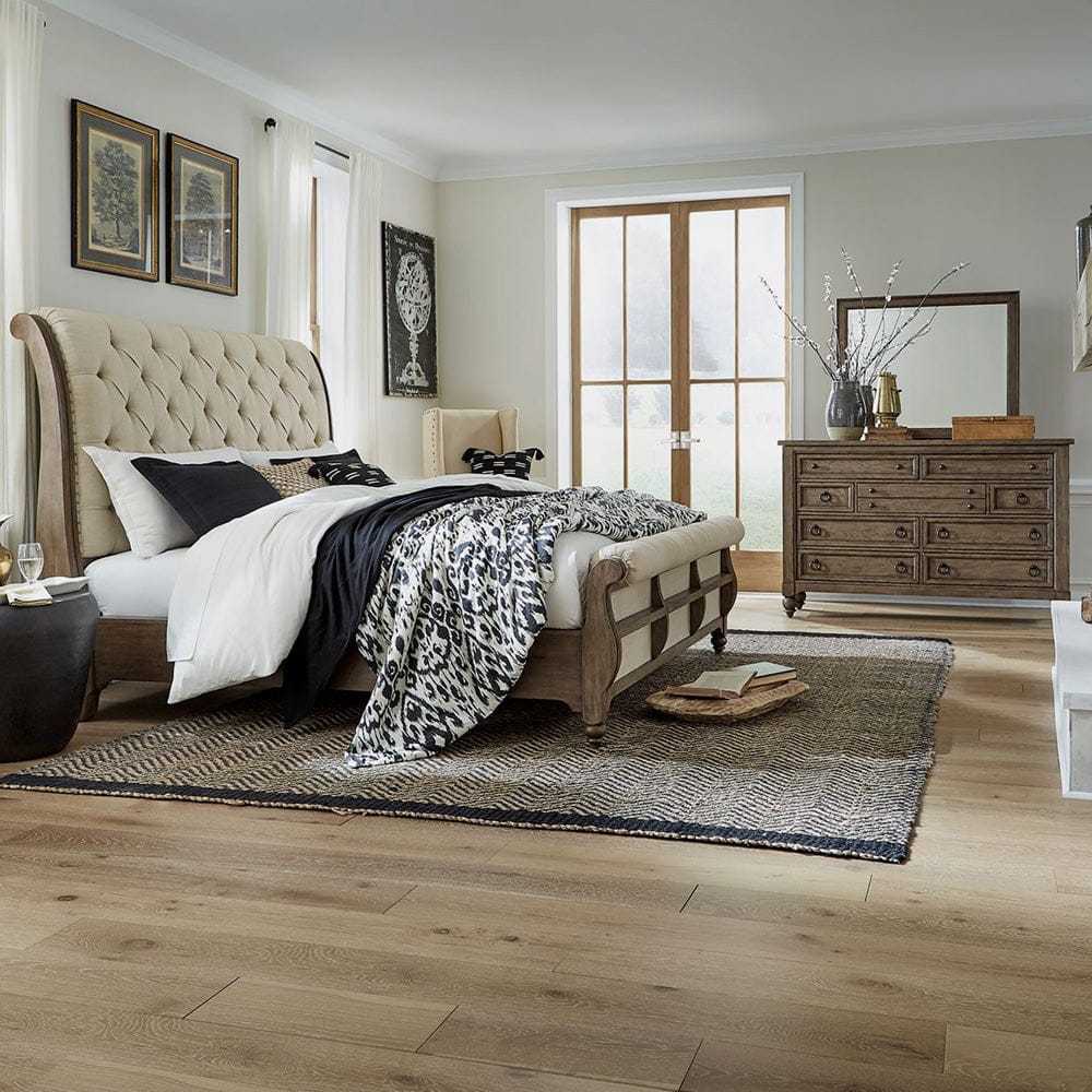 Liberty Furniture - Americana Farmhouse - King California Sleigh Bed, Dresser & Mirror in Brown - 615-BR-KCSDM view 1