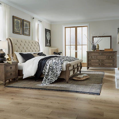 Liberty Furniture - Americana Farmhouse - King California Sleigh Bed, Dresser & Mirror, Night Stand in Brown - 615-BR-KCSDMN view 1