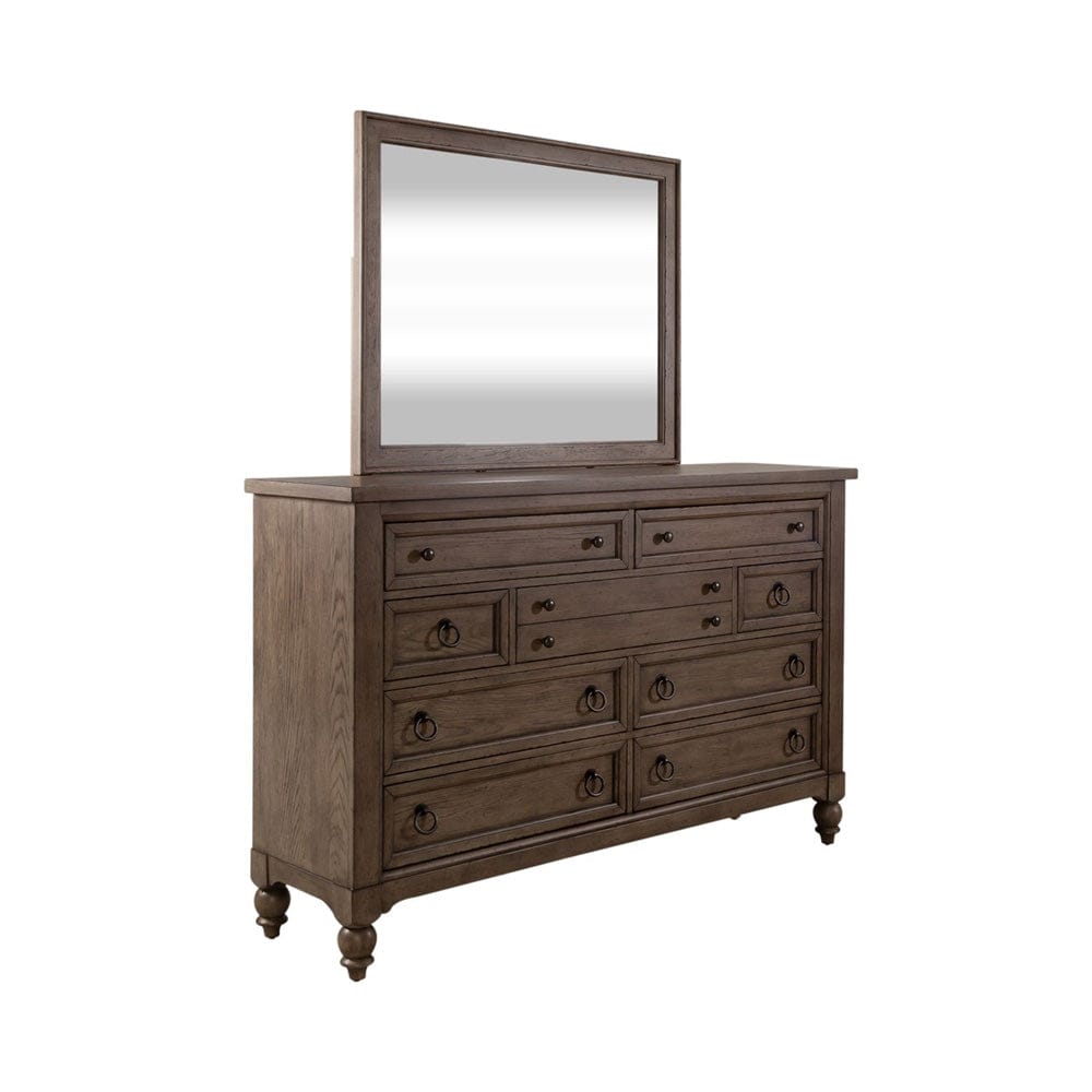 Liberty Furniture - Americana Farmhouse - King Shelter Bed, Dresser & Mirror, Chest in Brown - 615-BR-KSHDMC view 3