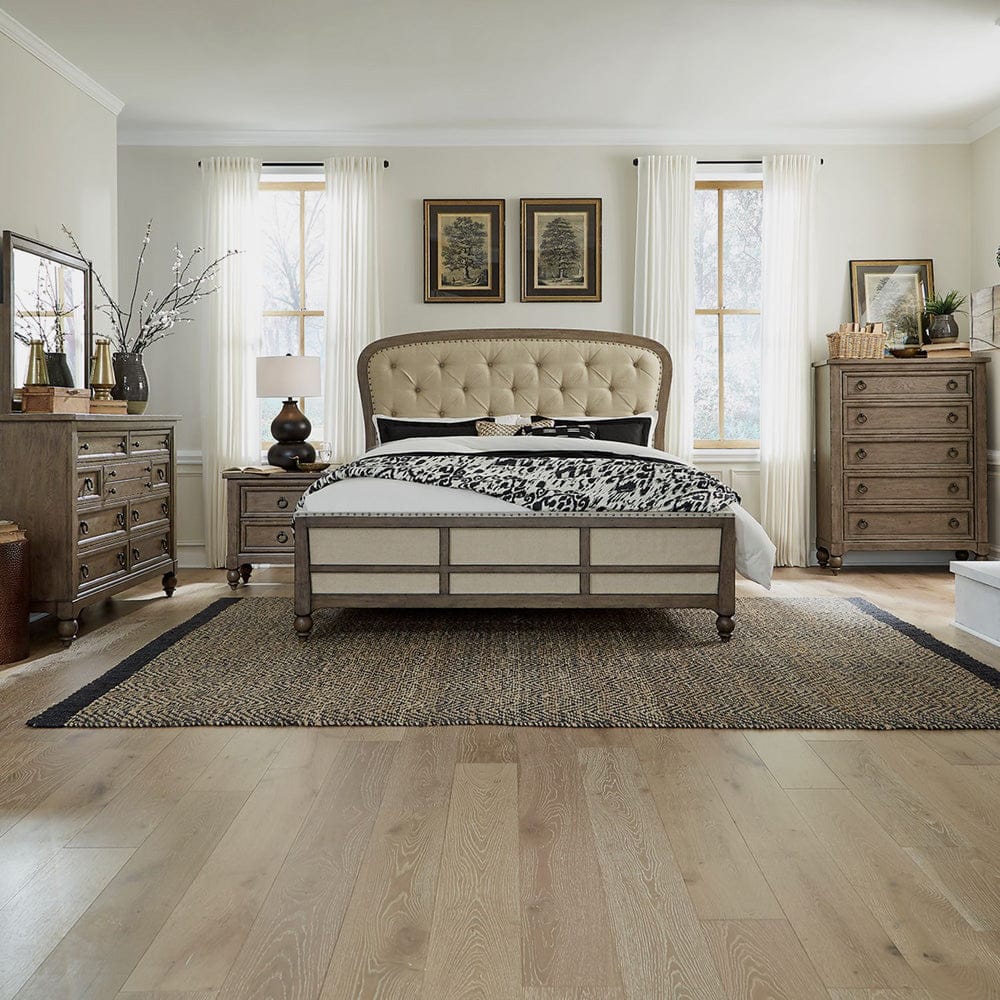 Liberty Furniture - Americana Farmhouse - King Shelter Bed, Dresser & Mirror, Chest, Night Stand in Brown - 615-BR-KSHDMCN view 1