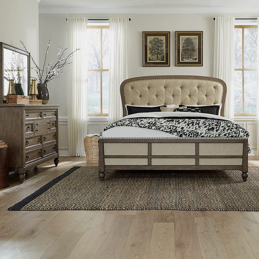 Liberty Furniture - Americana Farmhouse - King Shelter Bed, Dresser & Mirror in Brown - 615-BR-KSHDM view 1