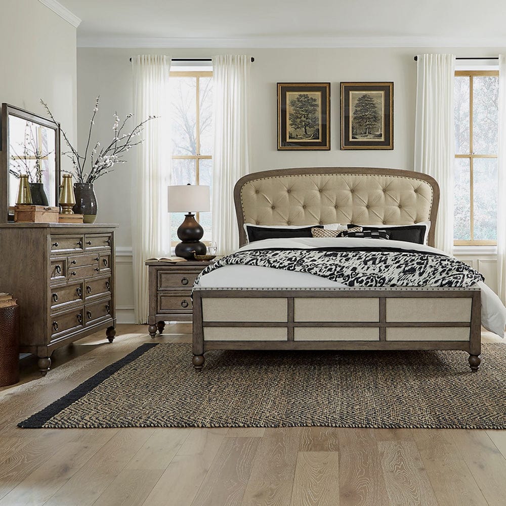 Liberty Furniture - Americana Farmhouse - King Shelter Bed, Dresser & Mirror, Night Stand in Brown - 615-BR-KSHDMN view 1