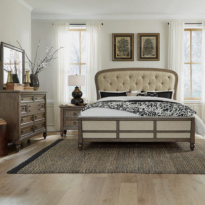 Liberty Furniture - Americana Farmhouse - King Shelter Bed, Dresser & Mirror, Night Stand in Brown - 615-BR-KSHDMN view 1