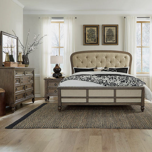 Liberty Furniture - Americana Farmhouse - King Shelter Bed, Dresser & Mirror, Night Stand in Brown - 615-BR-KSHDMN view 1