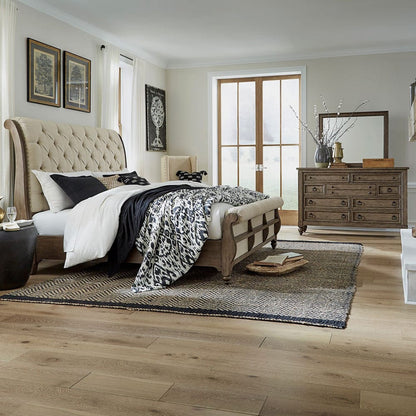Liberty Furniture - Americana Farmhouse - King Sleigh Bed, Dresser & Mirror in Brown - 615-BR-KSLDM view 1