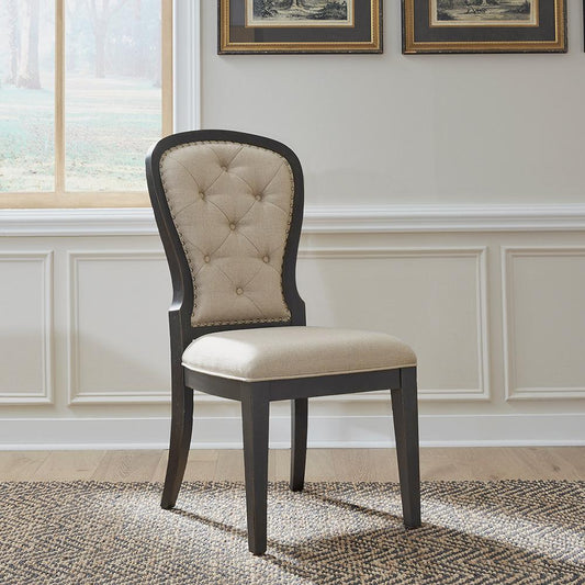 Liberty Furniture - Americana Farmhouse Uph Tufted Back Side Chair - Black in Dusty Taupe & Black - 615-C0501S-B veiw 1