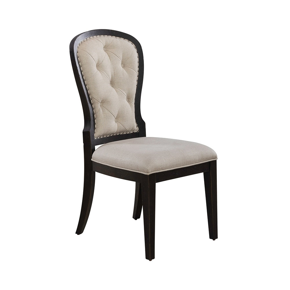 Liberty Furniture - Americana Farmhouse Uph Tufted Back Side Chair - Black in Dusty Taupe & Black - 615-C0501S-B veiw 2
