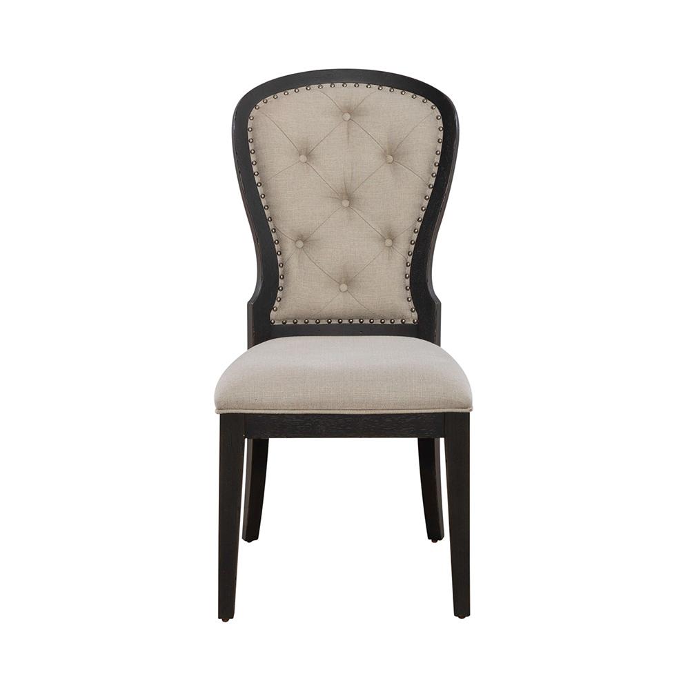 Liberty Furniture - Americana Farmhouse Uph Tufted Back Side Chair - Black in Dusty Taupe & Black - 615-C0501S-B veiw 5