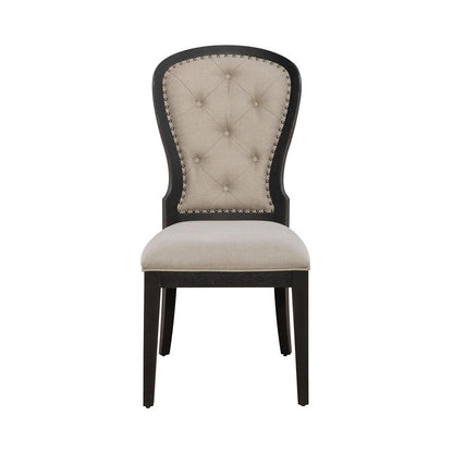 Liberty Furniture - Americana Farmhouse Uph Tufted Back Side Chair - Black in Dusty Taupe & Black - 615-C0501S-B veiw 5