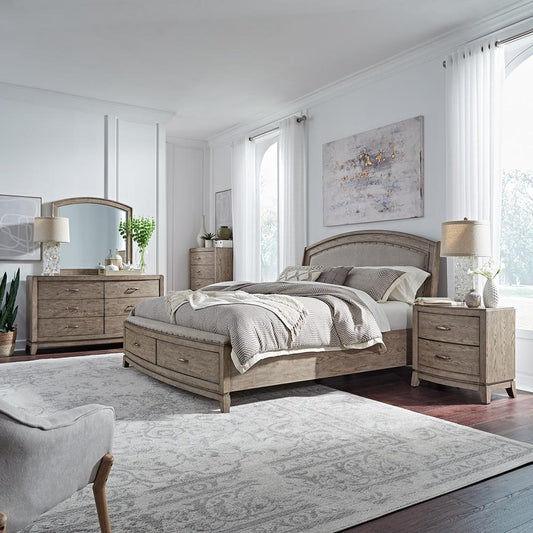 Liberty Furniture - Avalon Queen Uph Storage Bed, Dresser & Mirror, Chest, Night Stand  in Burnished Beige - 805-BR-QUSDMCN veiw 1