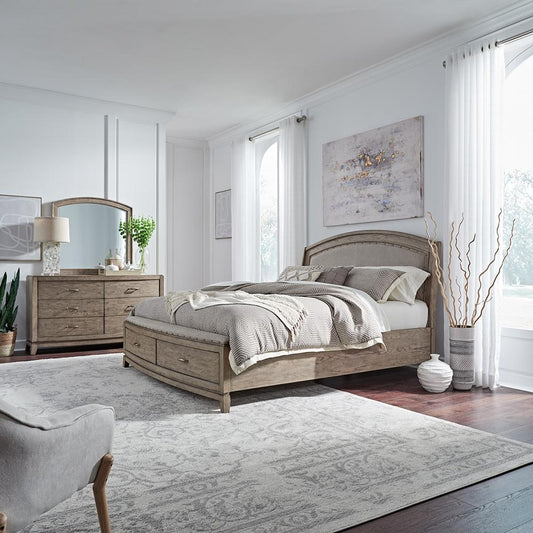Liberty Furniture - Avalon Queen Uph Storage Bed, Dresser & Mirror  in Burnished Beige - 805-BR-QUSDM veiw 1