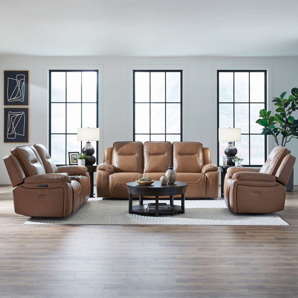 Liberty Furniture - Callihan - Sofa w/ Loveseat & Recliner in Brown - 7018BU-UPH-SOLOREC view 1