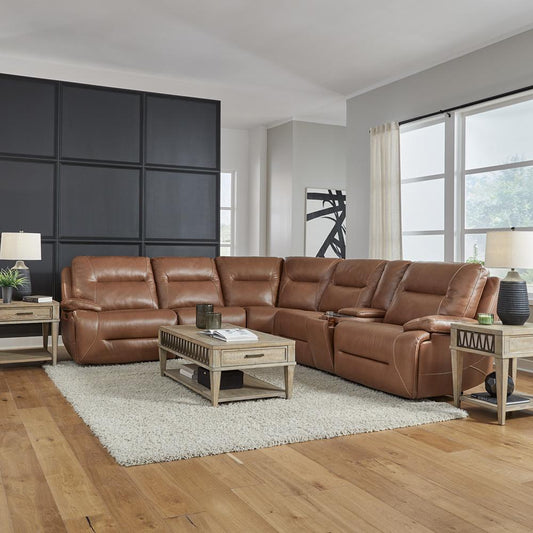Liberty Furniture - Cameron 6 Piece Sectional  in Dakota Saddle Leather - 7008SD-UPH-6PCSEC veiw 1