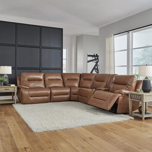 Liberty Furniture - Cameron 6 Piece Sectional  in Dakota Saddle Leather - 7008SD-UPH-6PCSEC veiw 2