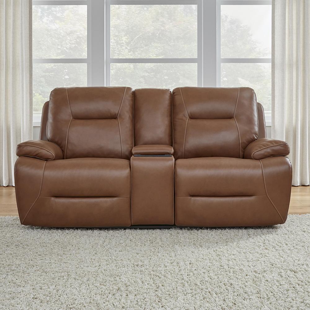 Liberty Furniture - Cameron Loveseat w/Console P3 & ZG - Saddle in Dakota Saddle Leather - 7008SD-23P veiw 1
