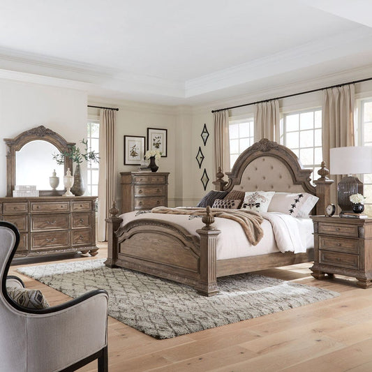 Liberty Furniture - Carlisle Court - King Poster Bed, Dresser & Mirror, Chest, N/S in Brown - 502-BR-KPSDMCN view 1