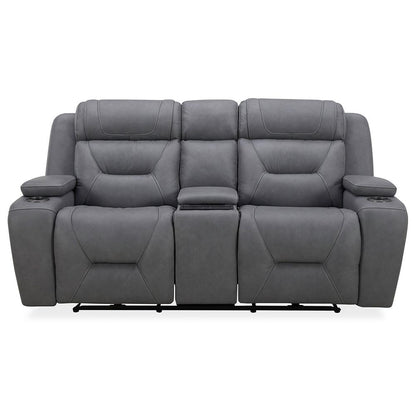 Liberty Furniture - Chapman Loveseat w/ Console P2 & ZG in Aline Blue Gray Leather - 7019BG-22P veiw 1