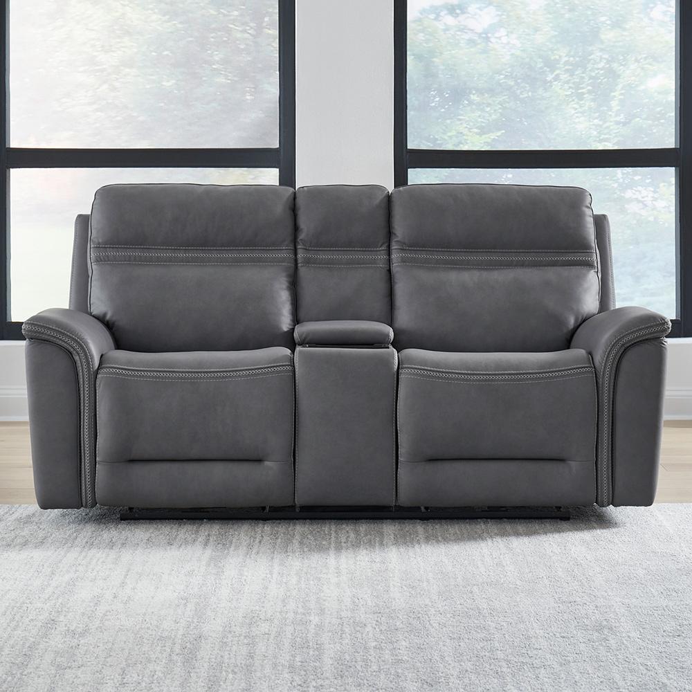 Liberty Furniture - Cooper Loveseat w/Console P3 & ZG - Blue Gray in Blue Gray Leather - 7007BG-23P veiw 1