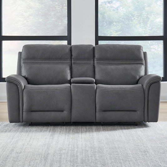 Liberty Furniture - Cooper Loveseat w/Console P3 & ZG - Blue Gray in Blue Gray Leather - 7007BG-23P veiw 1