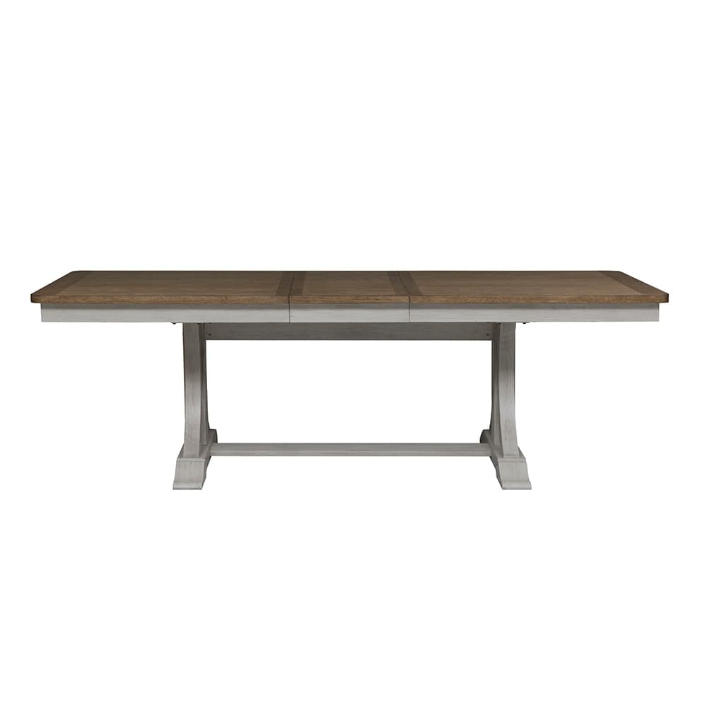 Liberty Furniture - Farmhouse Reimagined 6 Piece Trestle Set  in Antique White w/ Chestnut Tops - 652-DR-6TRES veiw 3