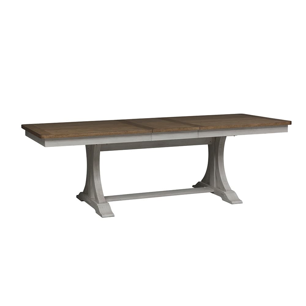 Liberty Furniture - Farmhouse Reimagined 6 Piece Trestle Set  in Antique White w/ Chestnut Tops - 652-DR-6TRES veiw 4
