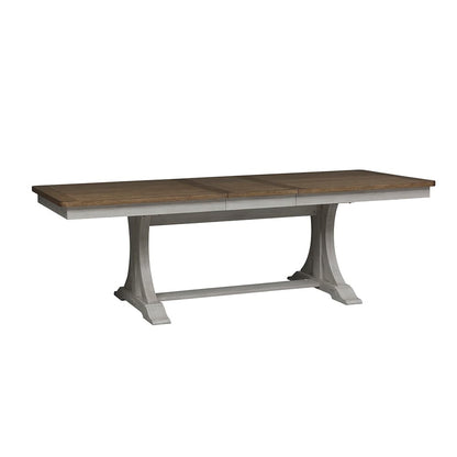 Liberty Furniture - Farmhouse Reimagined 6 Piece Trestle Set  in Antique White w/ Chestnut Tops - 652-DR-6TRES veiw 4
