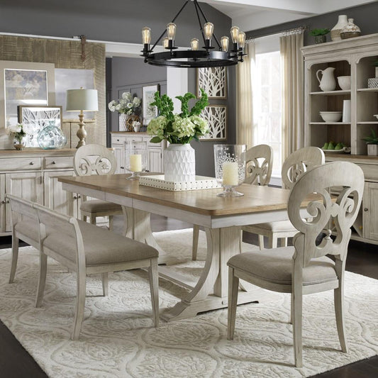 Liberty Furniture - Farmhouse Reimagined 6 Piece Trestle Table Set - 652-DR-6TRS veiw 1