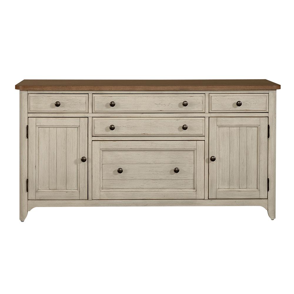 Liberty Furniture - Farmhouse Reimagined Door Credenza in Antique White w/ Chestnut Tops - 652-HO120 veiw 8