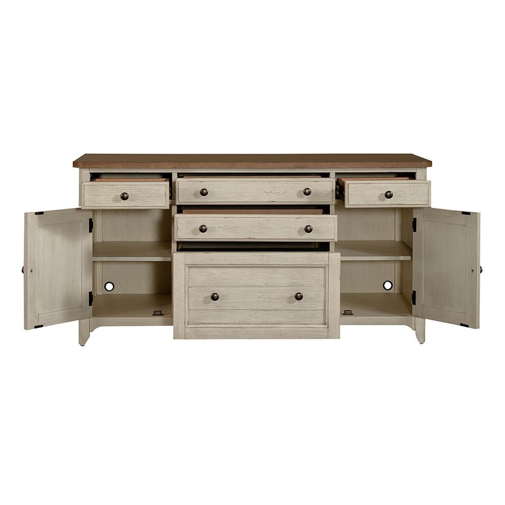 Liberty Furniture - Farmhouse Reimagined Door Credenza in Antique White w/ Chestnut Tops - 652-HO120 veiw 12