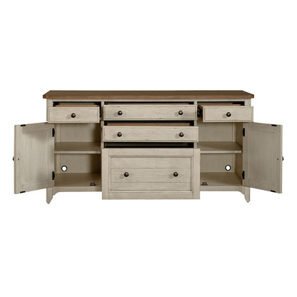 Liberty Furniture - Farmhouse Reimagined Door Credenza in Antique White w/ Chestnut Tops - 652-HO120 veiw 12