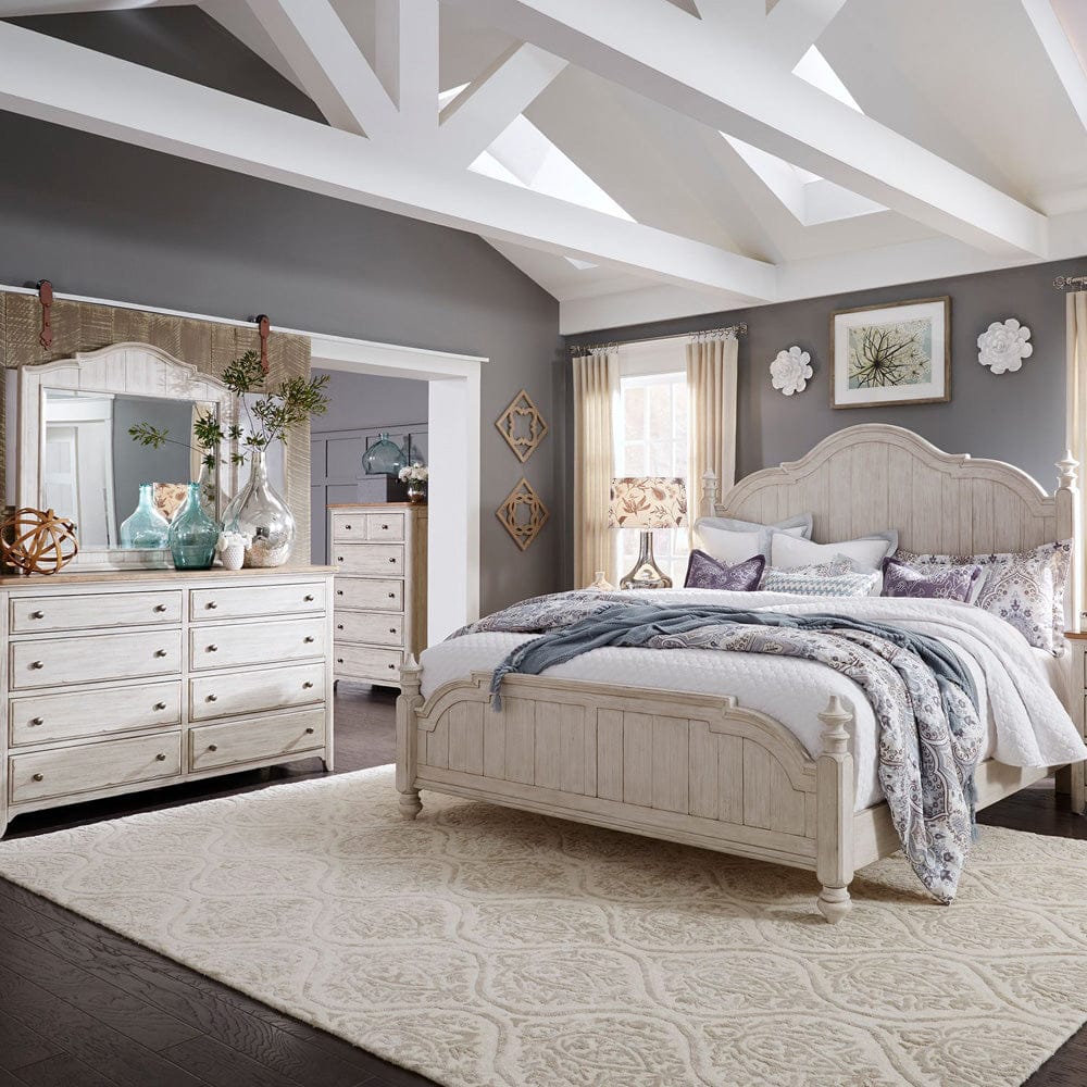 Liberty Furniture - Farmhouse Reimagined - King Poster Bed, Dresser & Mirror, Chest in White - 652-BR-KPSDMC view 1