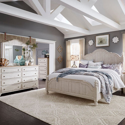 Liberty Furniture - Farmhouse Reimagined - King Poster Bed, Dresser & Mirror, Chest in White - 652-BR-KPSDMC view 1