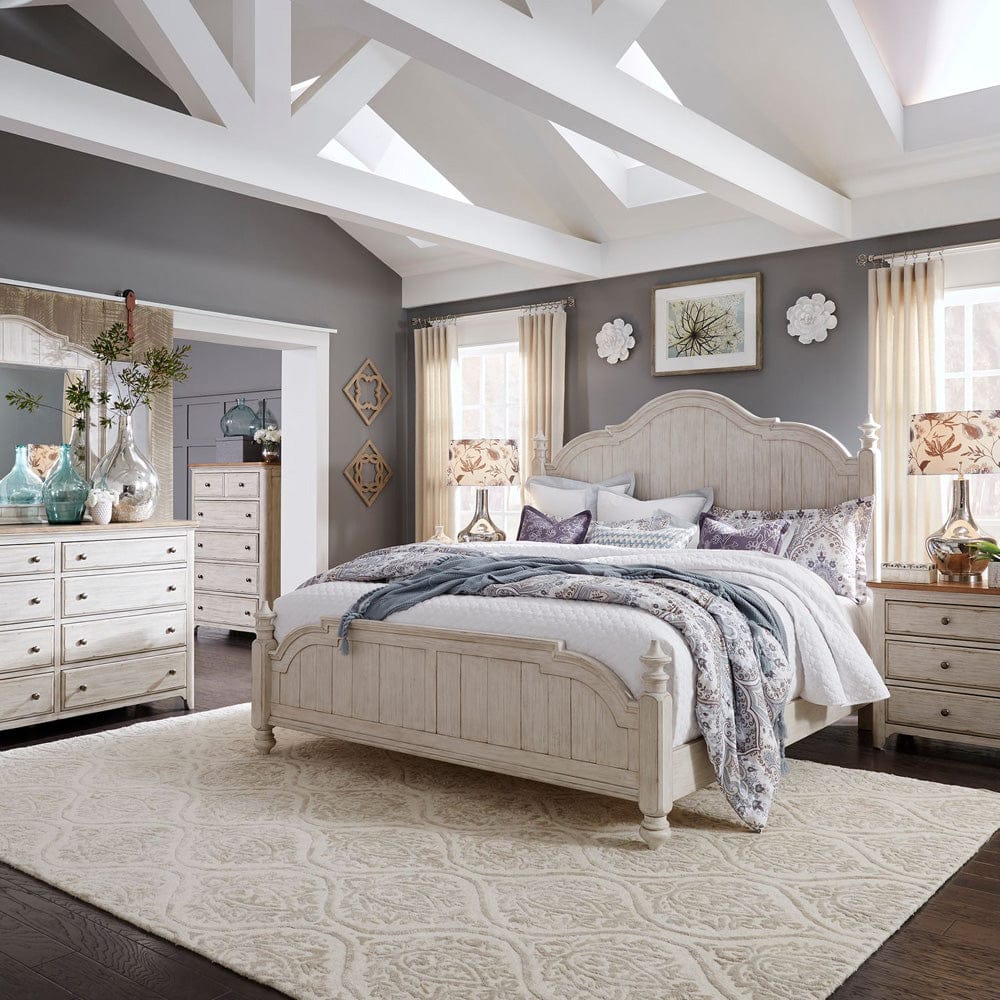 Liberty Furniture - Farmhouse Reimagined - King Poster Bed, Dresser & Mirror, Chest, Night Stand in White - 652-BR-KPSDMCN view 1