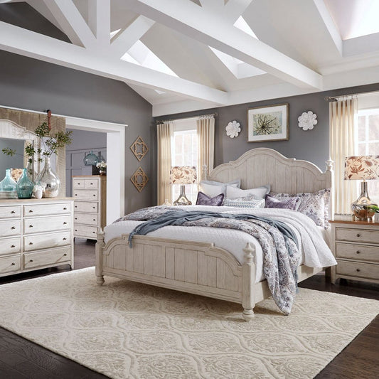 Liberty Furniture - Farmhouse Reimagined - King Poster Bed, Dresser & Mirror, Chest, Night Stand in White - 652-BR-KPSDMCN view 1