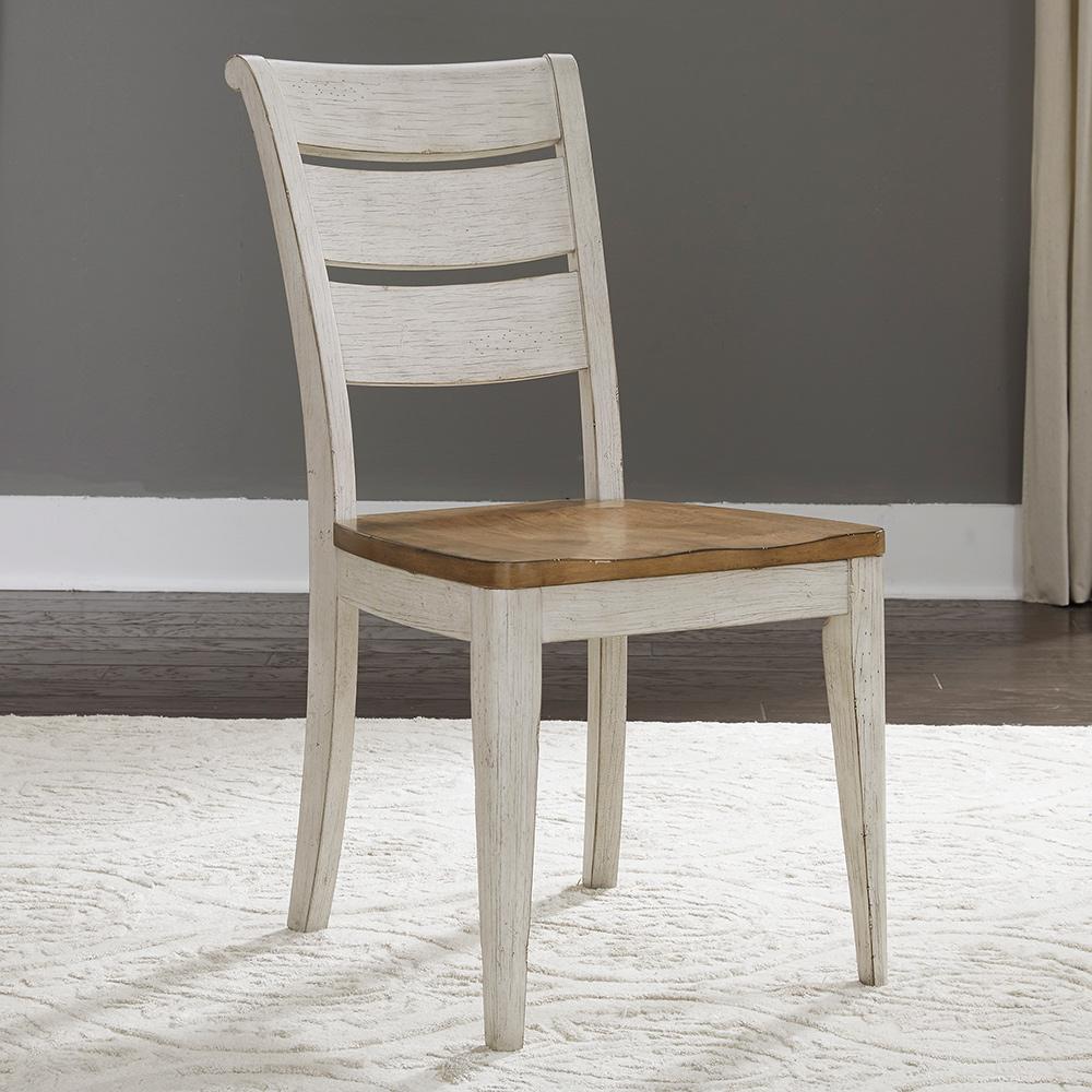 Liberty Furniture - Farmhouse Reimagined Ladder Back Side Chair  in Antique White w/ Chestnut Tops - 652-C2000S veiw 1