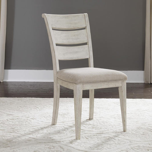 Liberty Furniture - Farmhouse Reimagined Ladder Back Uph Side Chair  in Antique White w/ Chestnut Tops - 652-C2001S veiw 1